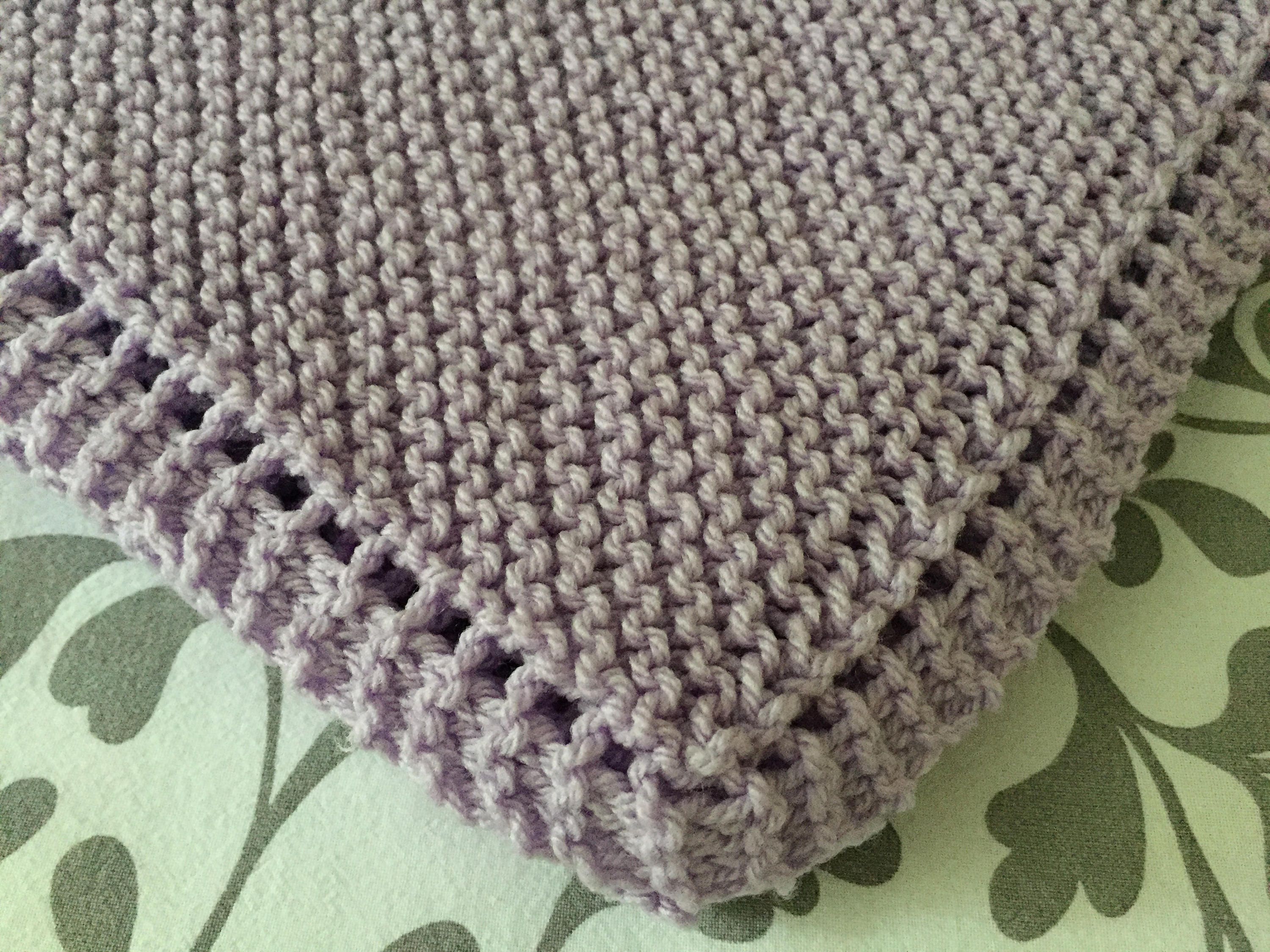 Hand Knitted Diagonal Baby Blanket Soft Lilac