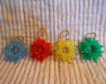 Four Hand Made Vintage Beaded Christmas Ornaments