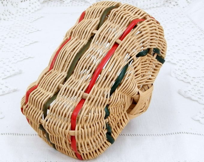 Small Vintage French Woven 1960 Child's Rattan Basket, Miniature Toy Woven Basket, Flower Arranging Accessory from France, Country Decor