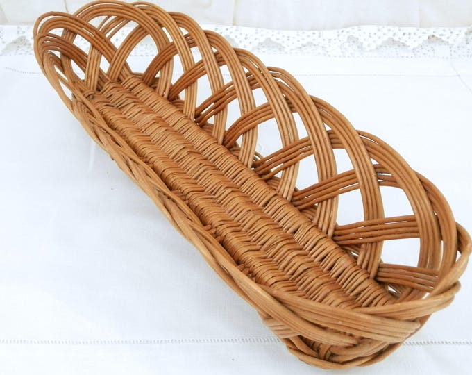 Vintage Mid Century Woven Wicker Baguette Bread Basket, Table Basket, French Farmhouse Country Decor, Retro 1960s Rustic Cottage Home