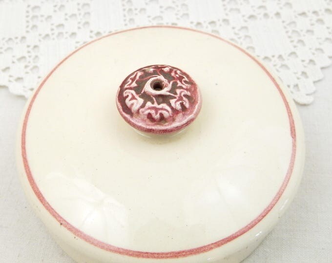 Vintage Traditional French Ceramic Lidded Fois Gras Crock Pot with Mask Handles by Sarreguemines, Germanic Pattern from Alsace Region