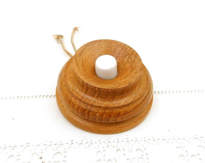Antique French Turned Wooden Doorbell with Ceramic Switch, Wood Door Bell, Front Door Intercom Switch, Vintage Electricity Components