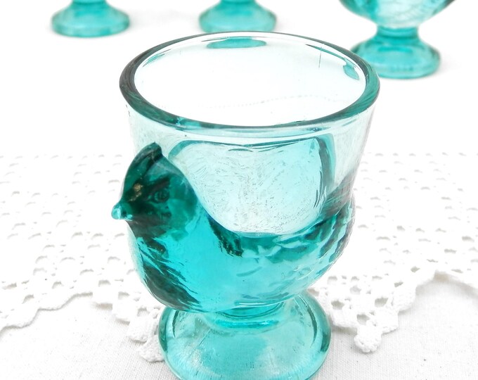 Pair Vintage Matching Green Glass French Verrie D'Arques Chicken Egg Cups, Retro Breakfast Accessory from France, Brocante Decor
