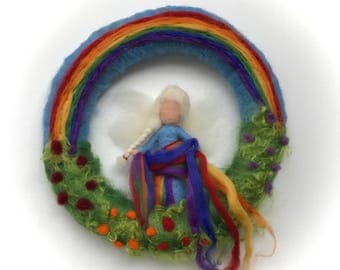 Rainbow Wreath.Rainbow Fairy . Needle Felted. Waldorf.Wool.