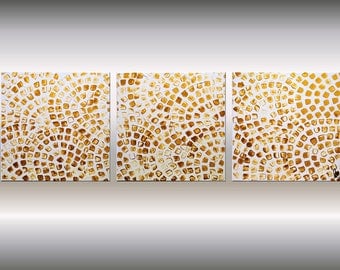 Large acrylic painting on canvas Oversized art White and Gold Metallic Squares Wall Deco modern Ettis Gallery Ready to Hang Canvas Wall Art
