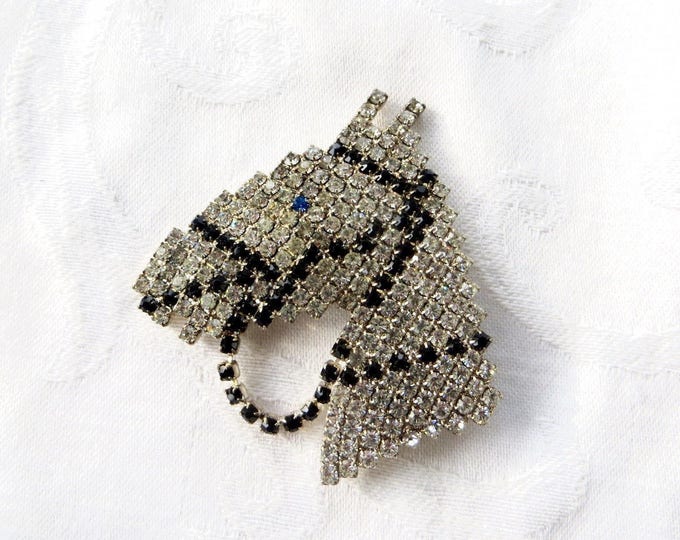 Vintage Rhinestone Horse Brooch, Rhinestone Equestrian Pin, Horse Jewelry