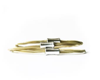 Set of 3 Bangles | Guitar String Bracelets | Brass toned | Stacking Bangles