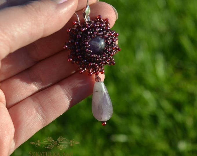 Amethyst Raw Purple Earrings Stone long earrings Hanging Seed beads earrings Gift for her February Stone Womens Girls gift