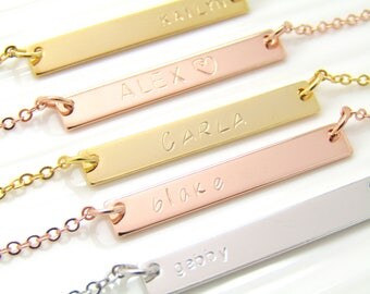 Silver Name Necklace//Choose Font//Bar Necklace//Stamped Necklace//Silver Rose Gold 16k gold plated//Initial Jewellery//Custom Necklace