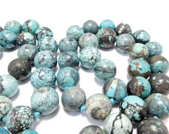 Rare Antique 12mm Chinese Turquoise Beads Necklace