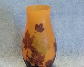 Cameo Glass Vase - Fall Themed Vase - Maple Leaf Vase - Art Glass Vase