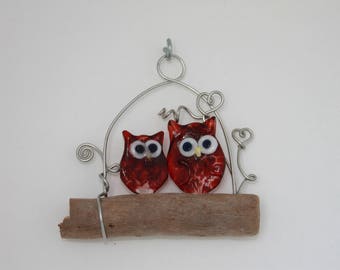 Glass Owl Wall Art, 2 Ruby Owls