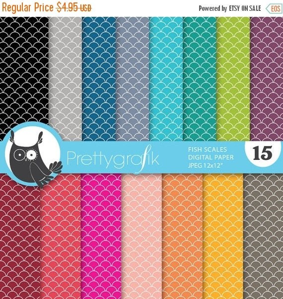 80% OFF SALE fish scales, rising sun,digital paper, commercial use, scrapbook papers, background - PS632 Il_570xn