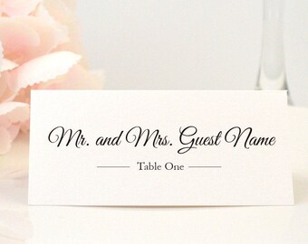 PRINTED Place Card, Escort Card, Table Card, Name Card, Folded, Ivory, Script, Calligraphy, Brown, Bronze, ELEGANT Script Design