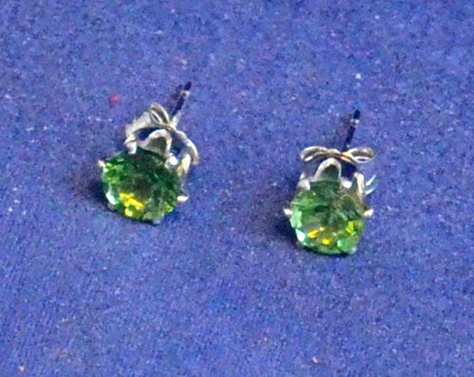 Green Apatite Studs, 5mm Round, Natural, Set in Sterling Silver P1119