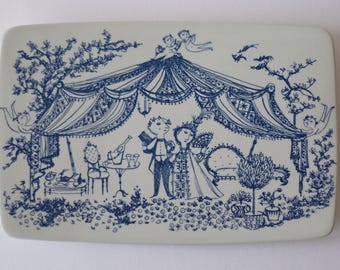 Rare! Wiinblad for Nymølle - Chambre Séparée - rectangular plate / wall tile - blue & white - Danish mid century pottery