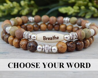 Breathe Bracelet, Stacked Bracelet, Intention Bracelet, Beaded Bracelet, Wood Bracelet, Nature Bracelet, Natural bracelets