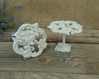 Set of Drapery Curtain TIE BACKS White Holders Metal Rustic Cast Iron Old World Knob Hook Home Decor Coat Rack - Bath Towel Hanger Nursery