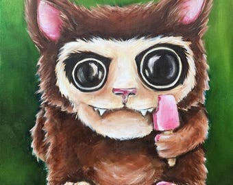 Little Hungry Werewolf - 9x12 oil on cradled wood panel - original painting