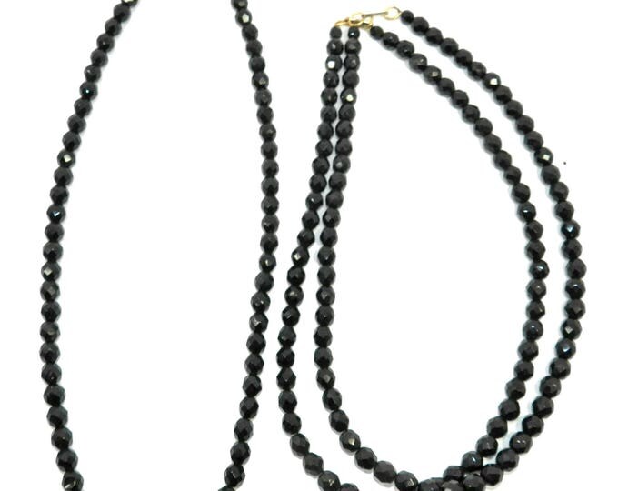 Antique HOBE black glass beaded necklace, Black faceted crystal Beaded Necklaces, Victorian Revival Mourning Jewelry Jewellery, Gift