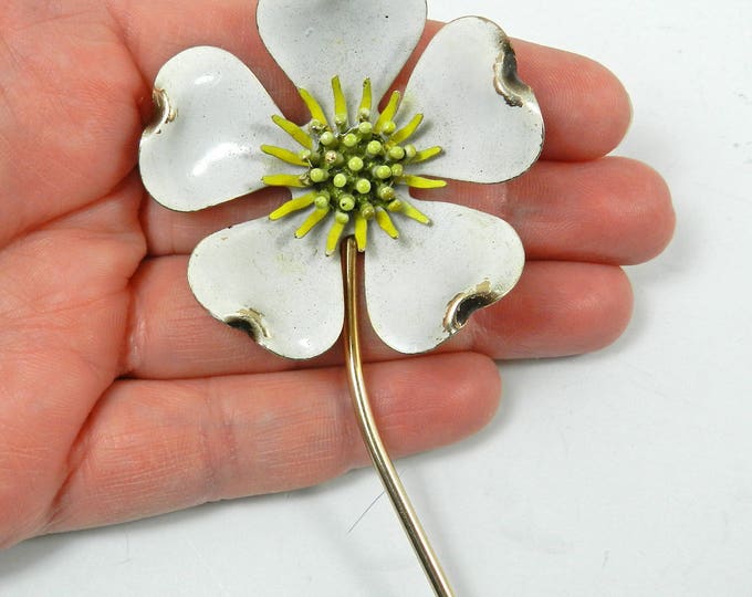 1960 Flower Pins Lot (2), Vintage Enamel Flower Brooches, Boho Flower Brooches, Jewelry, Figurals, Metal Hippy floral Pins. Book Piece