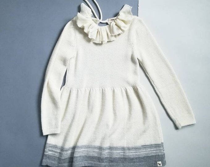 Ruffle collar dress / knitted baby alpaca dress / rose knit dress / winter dress / knitted girl dress / ruffle collar wool dress