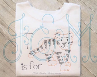 T is for Tiger Vintage Stitch Style Machine Embroidery Design