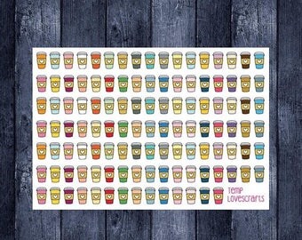 Weekend Sale Doodle Coffee cup stickers for erin condren life planner, filofax, daytimer, plum planner, kikki k or any planner