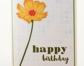 Beautiful Birthday Card, Happy Birthday Card, Handmade Birthday Card with Cosmo Flower, Cosmo Birthday Card, Floral Birthday Card