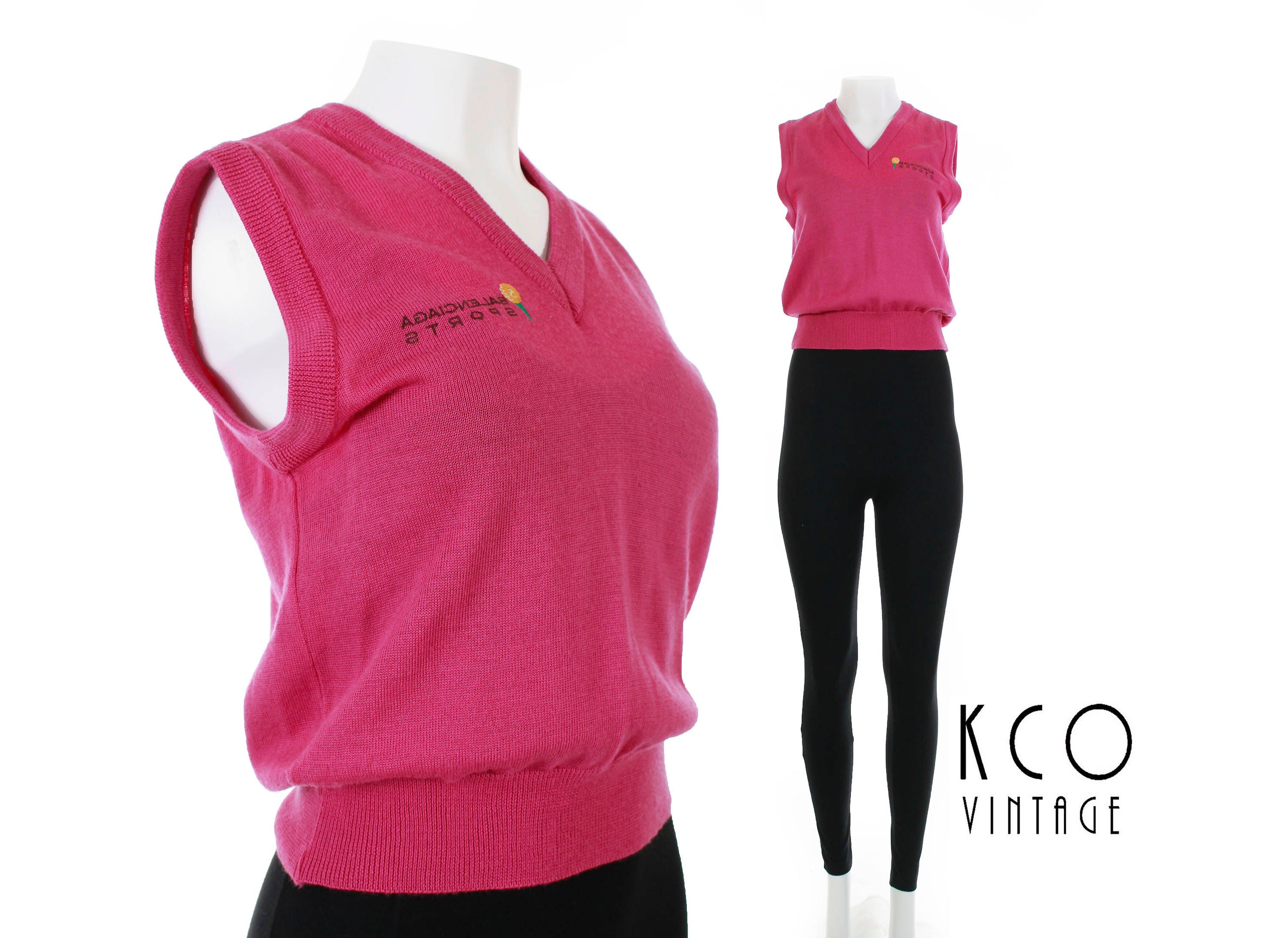 90s BALENCIAGA Pink Knit Sweater Vest Preppy Sport Golf Shirt
