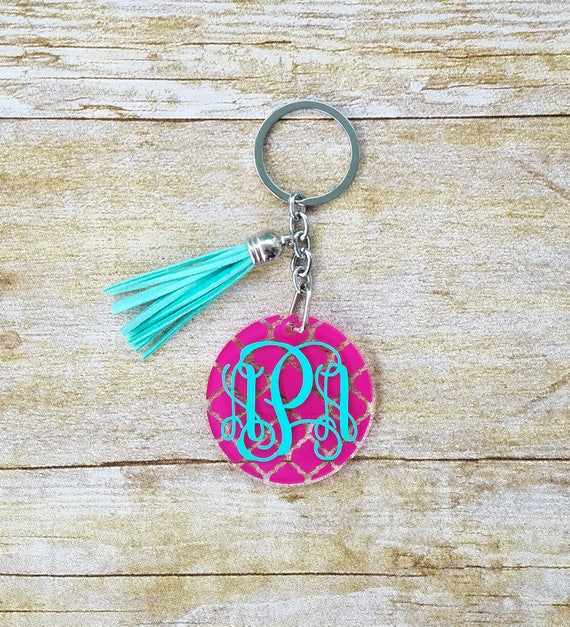 Monogram tassel keychain tassel keychain keychain with