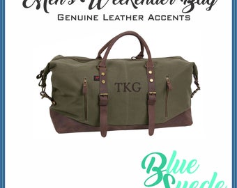 Weekender Bag for Men - Canvas and Leather | Gift for Him | Groomsmen Gift | Groomsmen Bag | Canvas Travel Bag | Carry On Bag