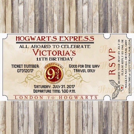 Hogwarts Express Ticket Harry Potter Inspired Birthday