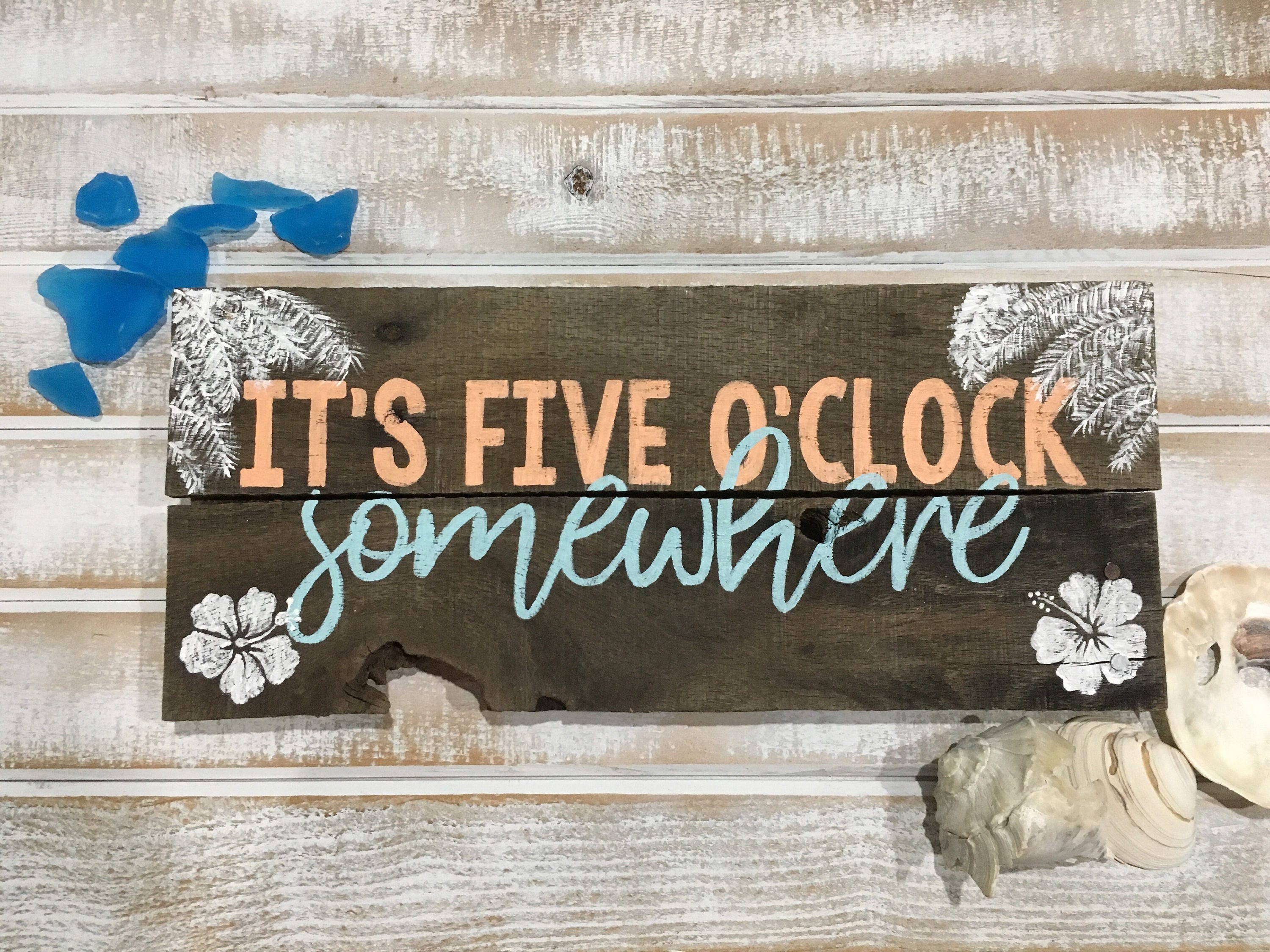 Beach signs beach decor 5 o'clock somewhere sign pallet