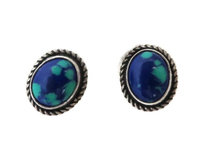 Sterling Silver Earrings, Azurite Pierced Earrings, Native American Sterling Silver Studs, Vintage Braided Pierced Earrings, Gift for Her Sterling Silver Earrings, Azurite Pierced Earrings, Native American Sterling Silver Studs, Vintage Braided Pierced Earrings, Gift for Her