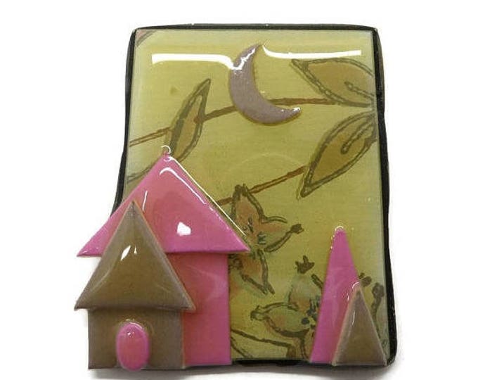 Pink House Brooch, Vintage Lucinda Yates Pin, House Pin, Laminated House Brooch, New Home Gift, Bridal Gift
