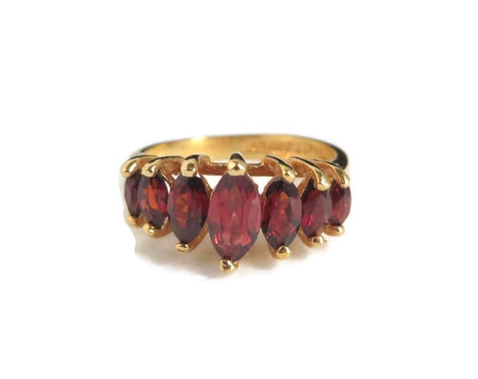 Garnet Ring, Vintage 14k HGE LIND Faux Garnet Ring, Multi-Stone Ring, Size 7, Gift for Her
