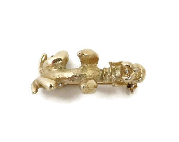 Poodle Brooch, Sarah Coventry Pin, Vintage French Poodle Pin, Gold Tone 1960s Begging Dog Pin, Gift for Her