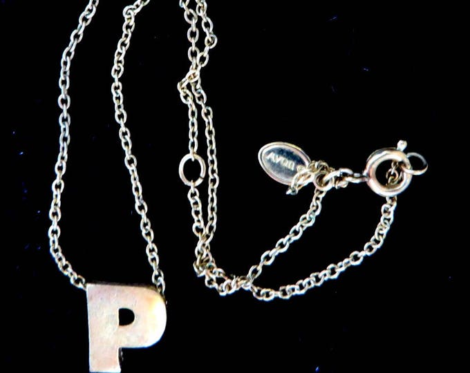 Avon Letter P Necklace, Vintage 1970s Initial Pendant Necklace