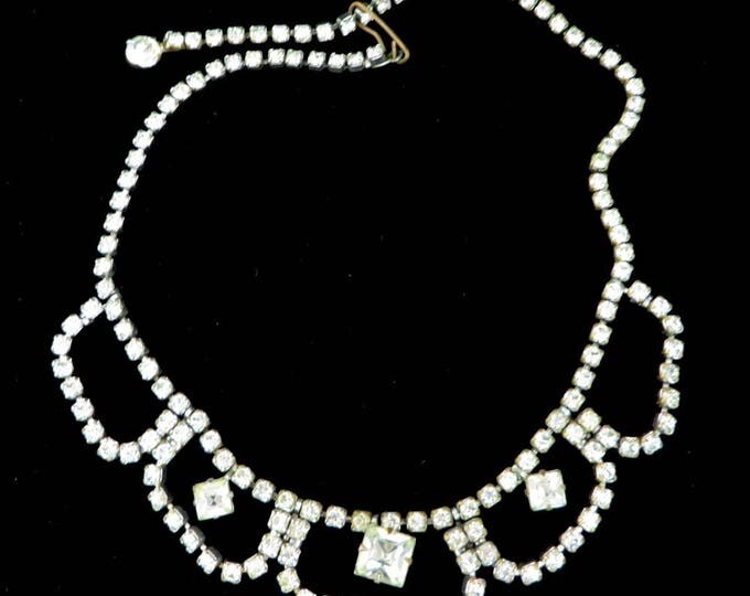 Rhinestone Bridal Necklace, Vintage Silver Tone Rhinestone Statement Necklace, Formal Wear