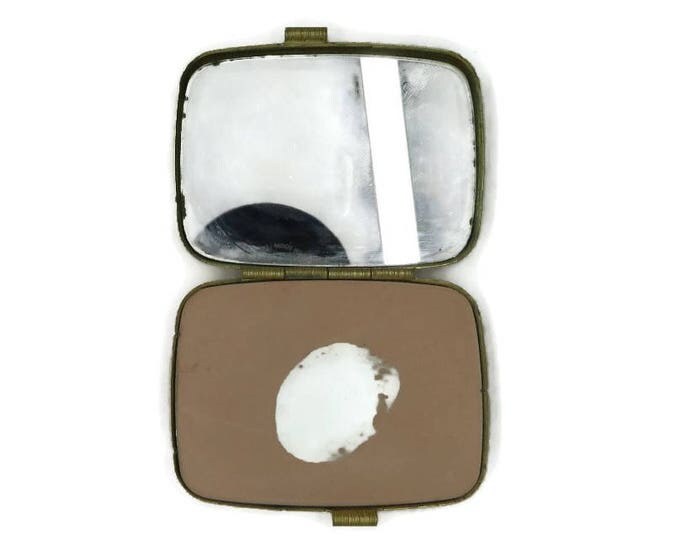 Vintage Compact - Gold Tone Rhinestone Compact, Rectangular Makeup Mirrored Powder Compact