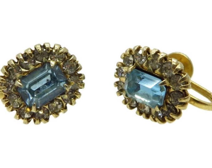 Vargas Rhinestone Earrings - Vintage Blue Rhinestone Screwback Earrings, Gift idea, Gift Box