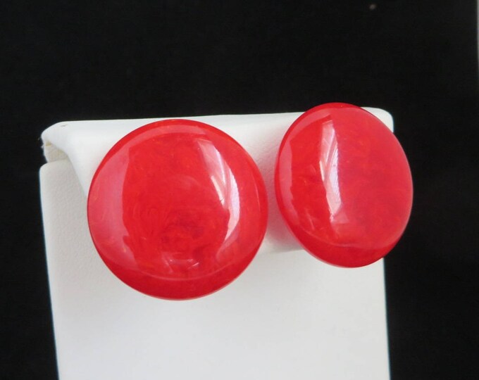 Red Lucite Earrings | Vintage Button Earrings | Cherry Red Screw Backs