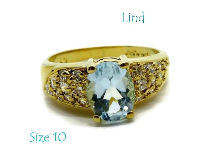 Blue CZ Cocktail Ring - Vintage Lind Cocktail Ring - 14Kt Gold Plated Dinner Ring, Size 10, Gift For Her