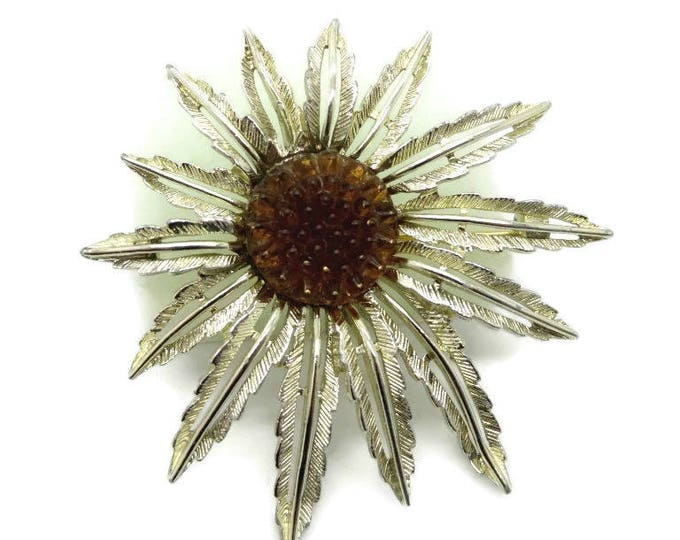 Vintage Sarah Coventry Sunflower Pendant Brooch - Gold Tone Brooch