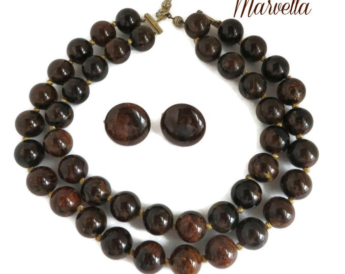 Marvella Lucite Demi Parure - Vintage Brown Necklace Earrings Set, Gift for Her, Gift Box