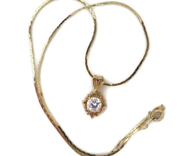 Vintage Crystal Pendant Necklace - Gold Plated Cobra Chain Necklace