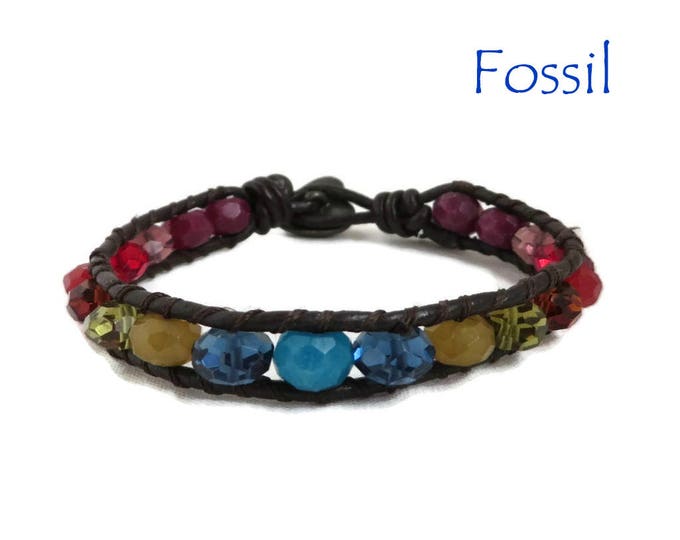 Fossil Brand Bracelet - Multicolor Bead and Leather Toggle Bracelet