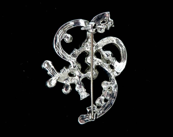 Vintage AB Rhinestone Faux Pearl Brooch | Mid Century Silver Tone Flower Pin | Bridal Jewelry