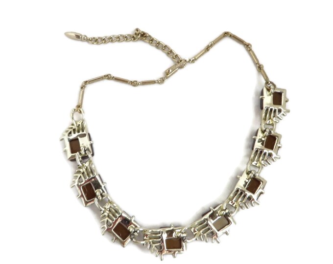 Vintage CORO Chocolate Moonglow Necklace, Gold Tone Mid-Century Choker